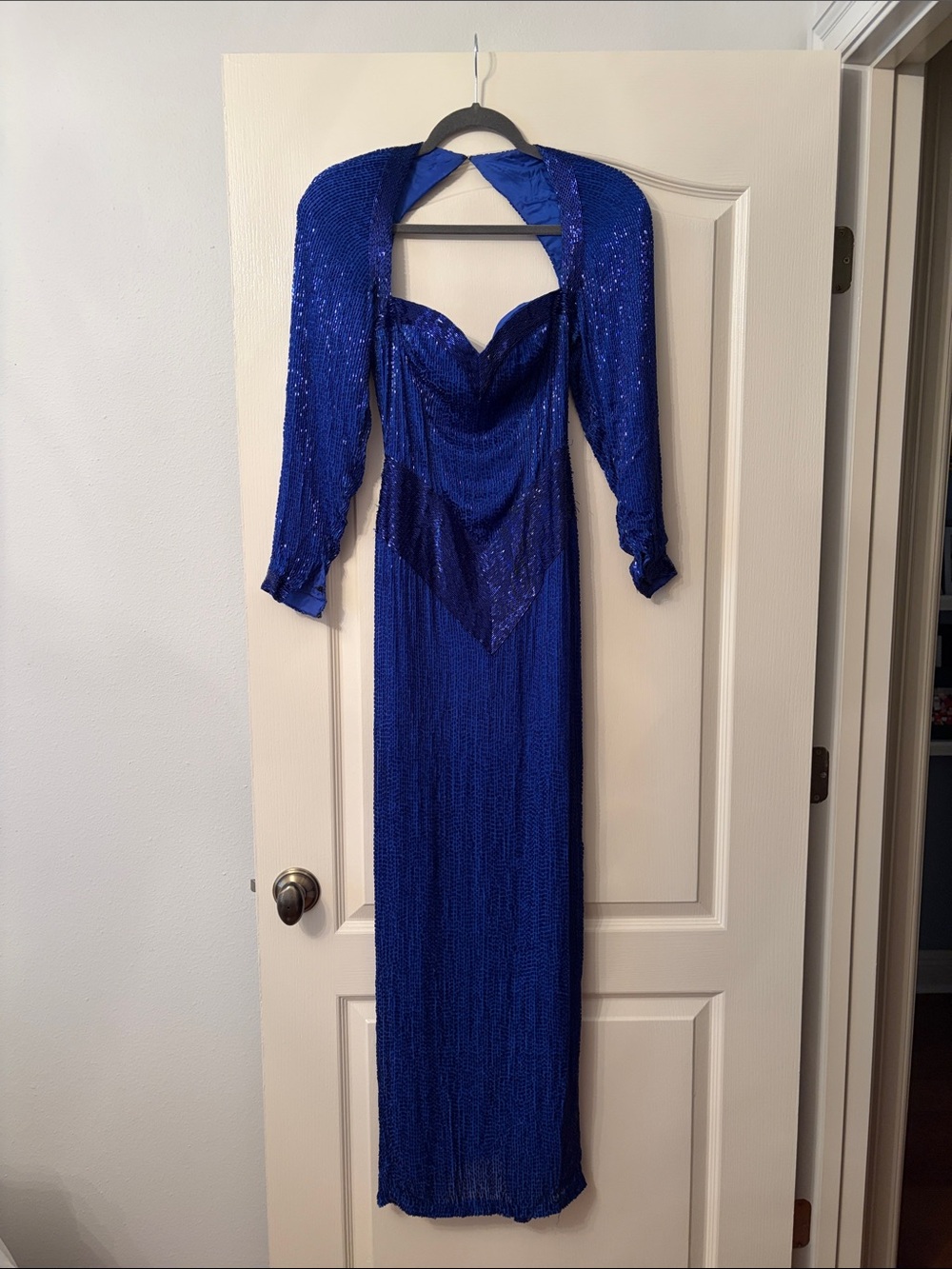 Sequin Long Sleeve Evening Dress in Royal Blue